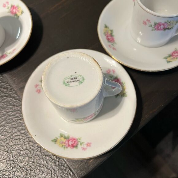 Demitasse Cups and Saucers,  Pink Rose Floral, Espresso Cups, Set of 4 - Picture 3 of 4